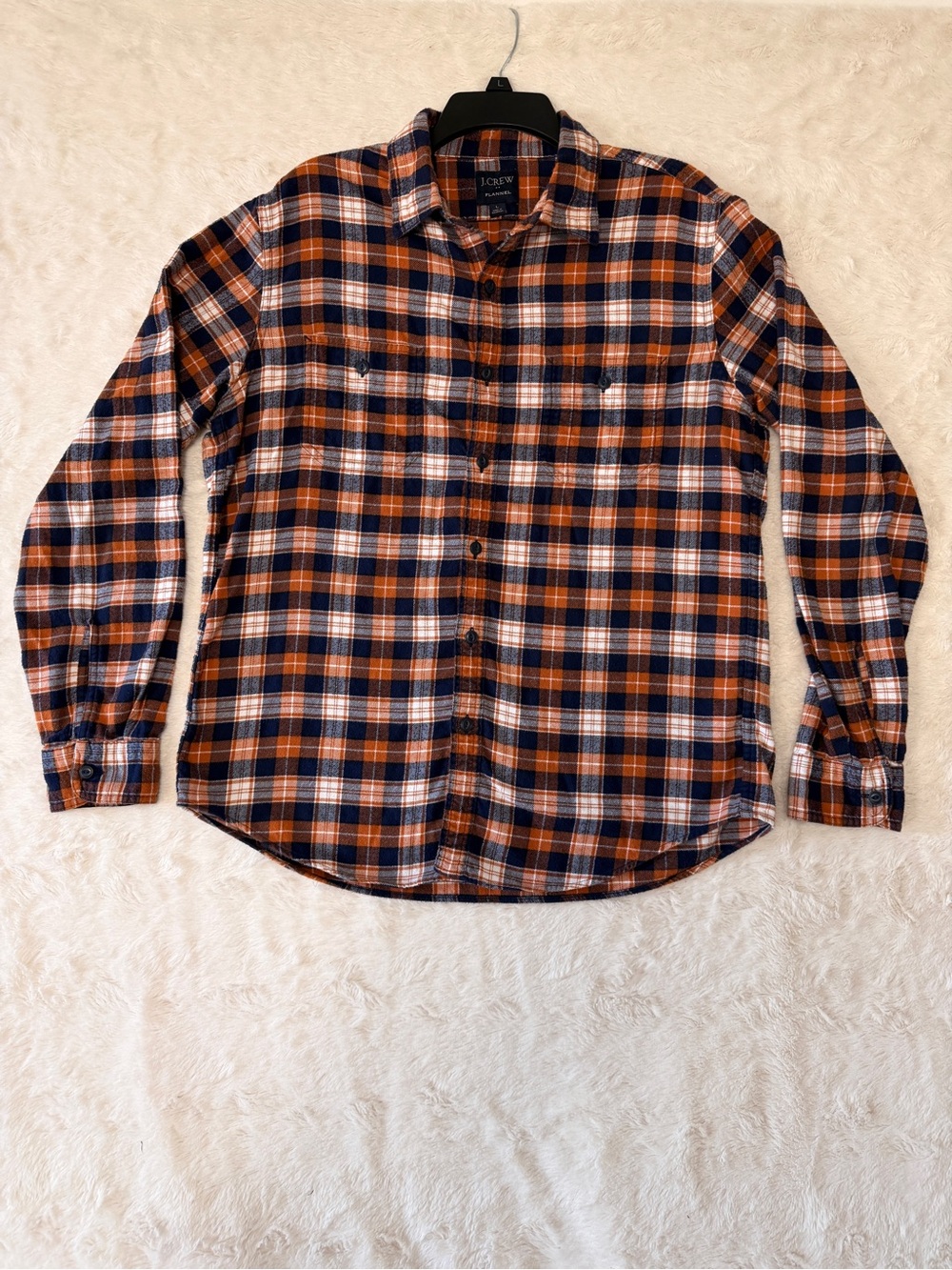 J.Crew Men’s Plaid Flannel Button Down Shirt Size Large L Rust Navy Fall AC551